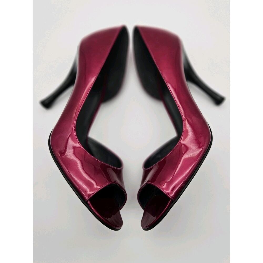 Stuart Weitzman Peep Toe Stiletto Pumps Magenta Glossy Patent Leather Sz 8